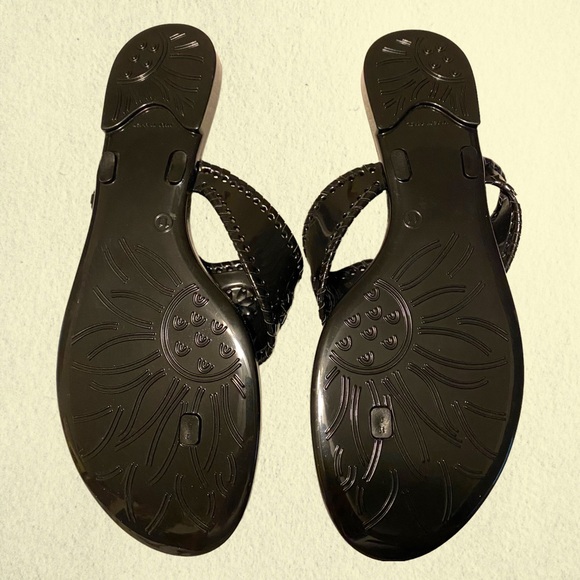 Jack Rogers Black Sandals 11 Shoes Flip Flops Shiny Woven Thongs Jellies - Picture 3 of 8